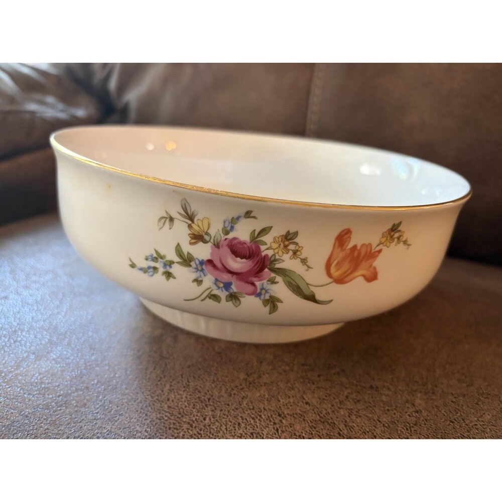 Vintage Graf Von Henneberg Floral HEP54 Gold Band 9" Vegetable Bowl Made in GDR